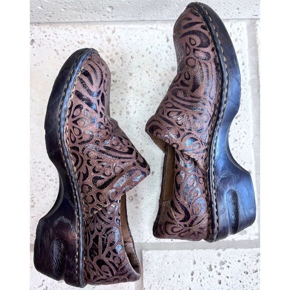 BOC BORN WOMENS Clogs, PEGGY Brown TOOLED SHOES SIZE 6 - Picture 7 of 12